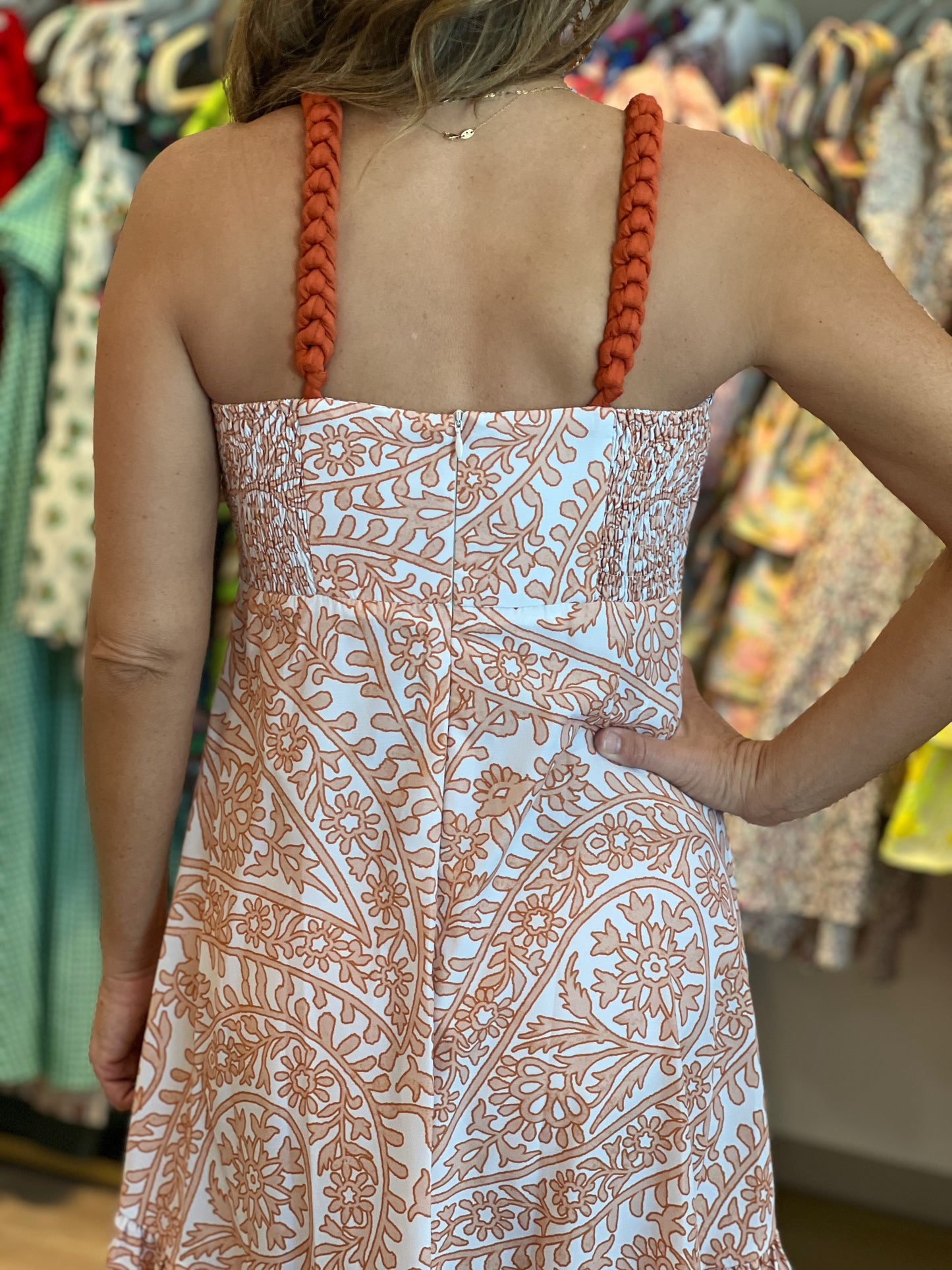 Lola High Low Dress in Paisley Orange