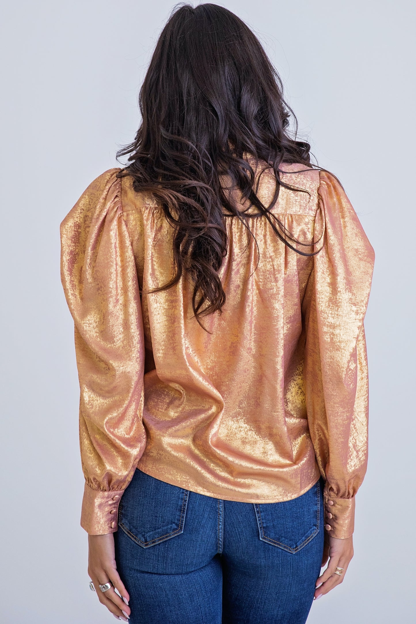 Metallic Button Front Top