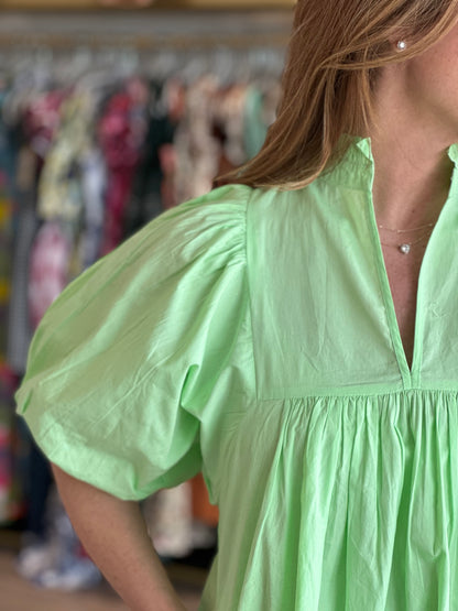 High Neck Dress in Mint Poplin