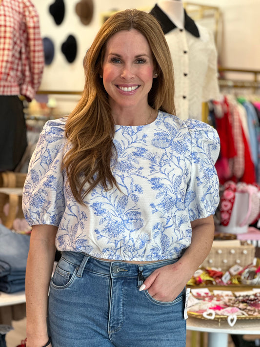 Blue Floral Print Top