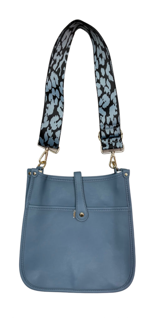 Large Blue Messenger w/Leopard Print Strap