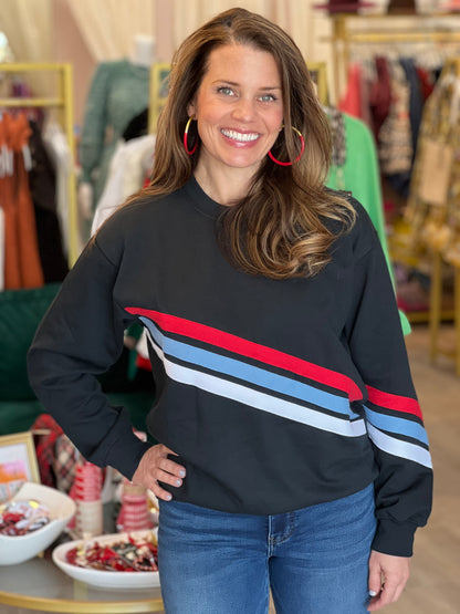 Stadium Stripe Classic Sweatshirt in Black.