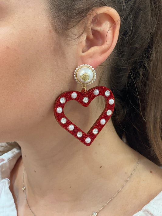 Red Glitter Heart Earring